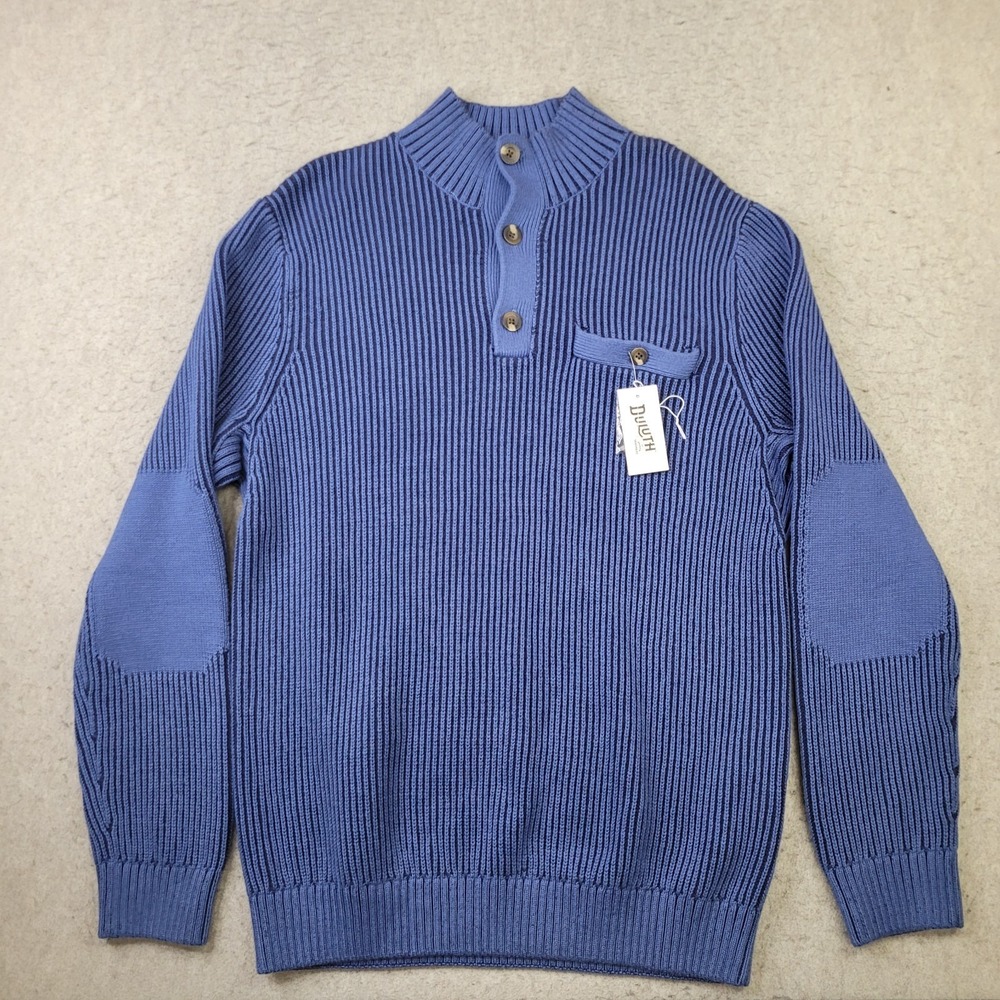 Duluth Trading Co Wool Blend Collared 1/4 Button Sweater Men Large Ribbed Heavy